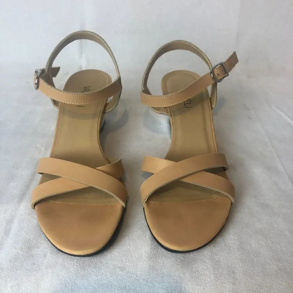 Vaneli Camel Tan Strappy Low Wedge Slingback Sandals size 8 1/2.   C